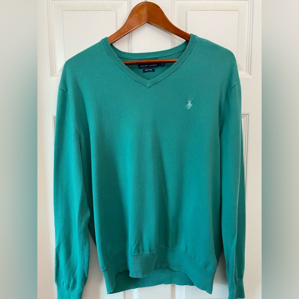 Ralph Lauren Men's Aqua V-Neck Sweater